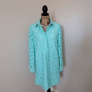 Diane von Furstenberg Turquoise Blue Floral Lace Leandra Shift Dress Size 6